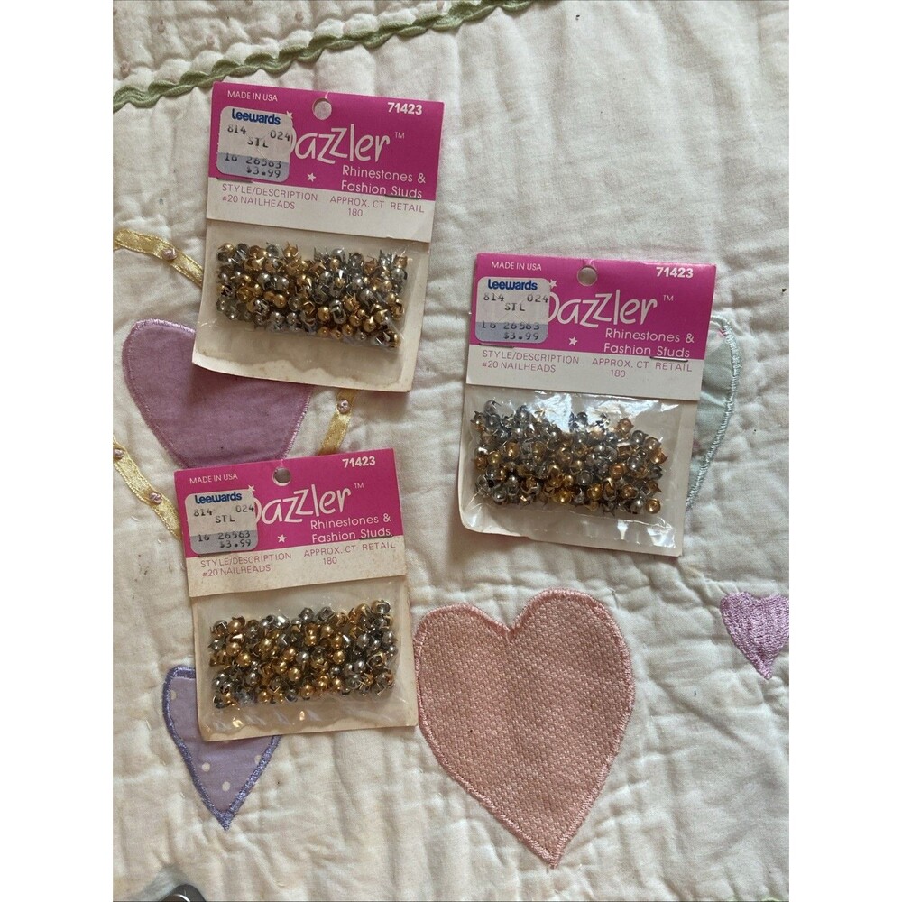 Vintage Bedazzler Refill Packs Rhinestones Fashion Studs #20 Gold Silver 3 Packs